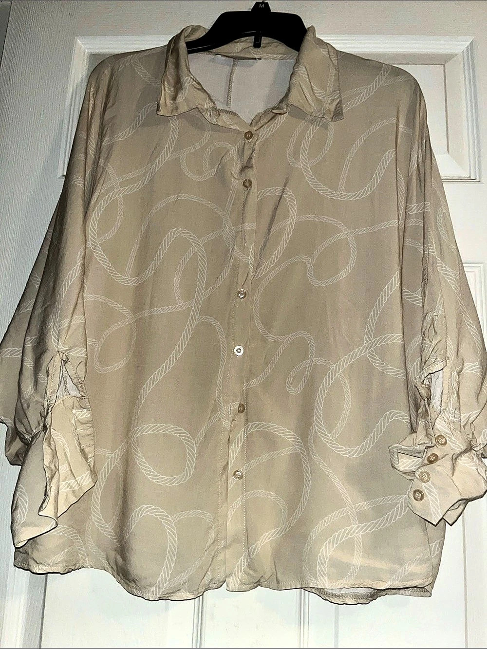 Cobblestone Living Abstract Rope Print Button Down in Beige